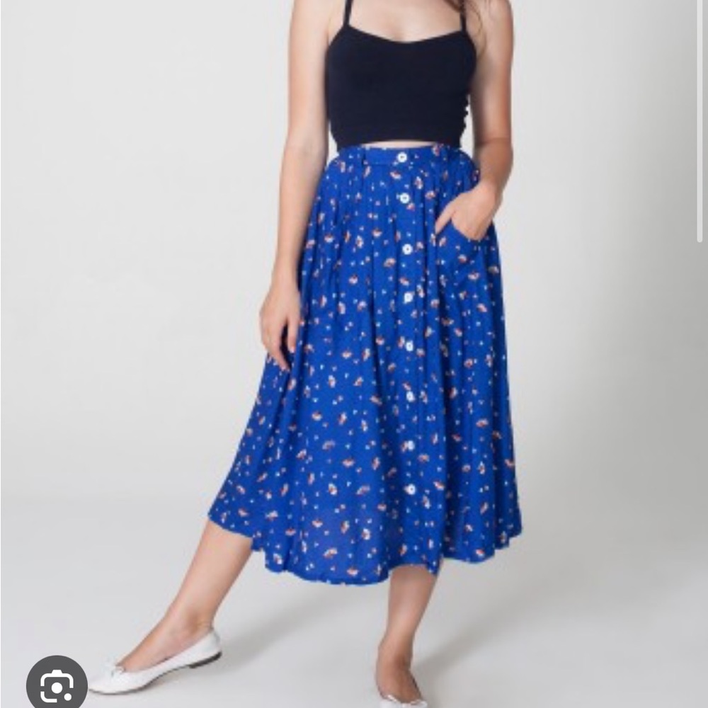 American apparel long rayon button skirt black floral medium